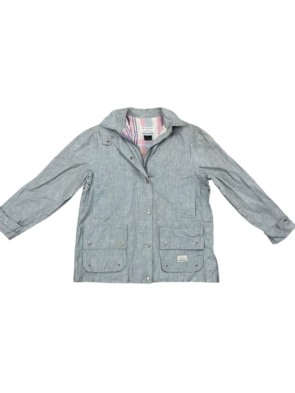 Lauren Ralph Lauren Blue Waxed Linen Rain Jacket Women’s M Madras Plaid Preppy